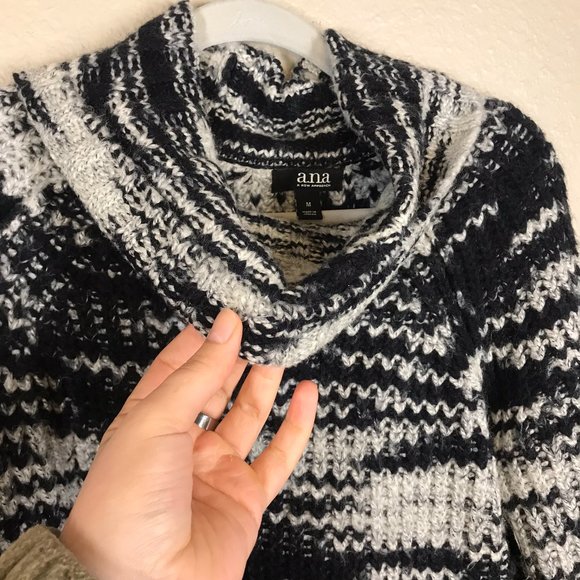 a.n.a Black & Gray Cowl Neck Knit Hi-Low Hem Sweater - Picture 3 of 10